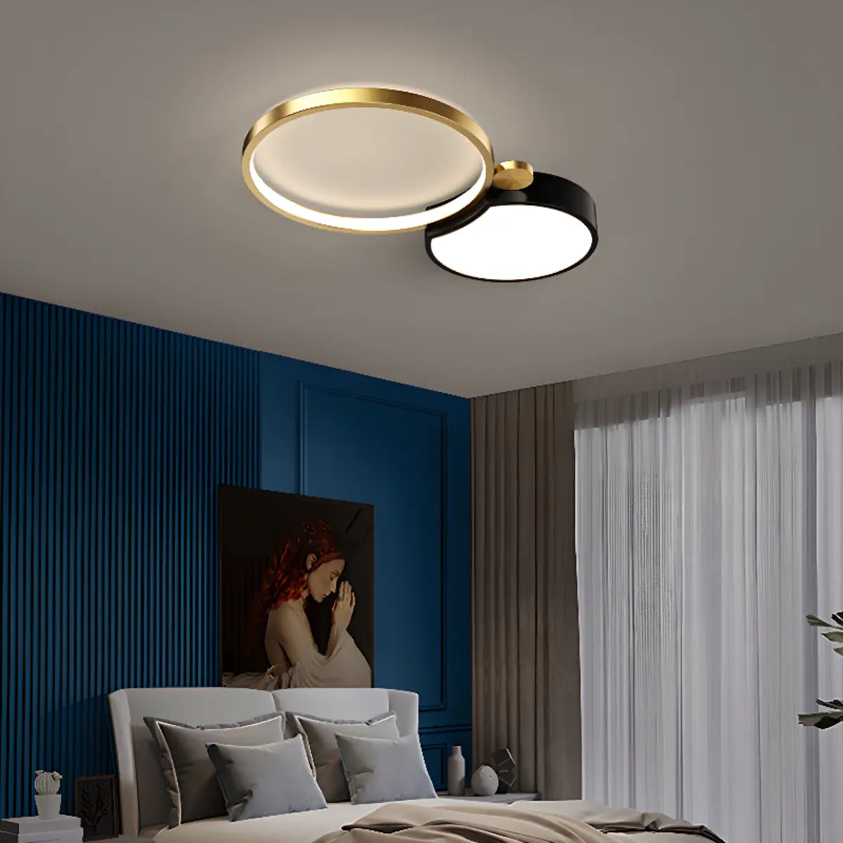 Black Gold Modular Circle LED Flush Mount Ceiling Light Image - 11