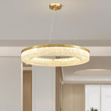 Modern Circle Textured Chandelier LED Adjustable Rod Image - 1