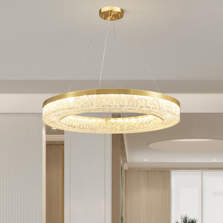 Modern Circle Textured Chandelier LED Adjustable Rod Image - 1