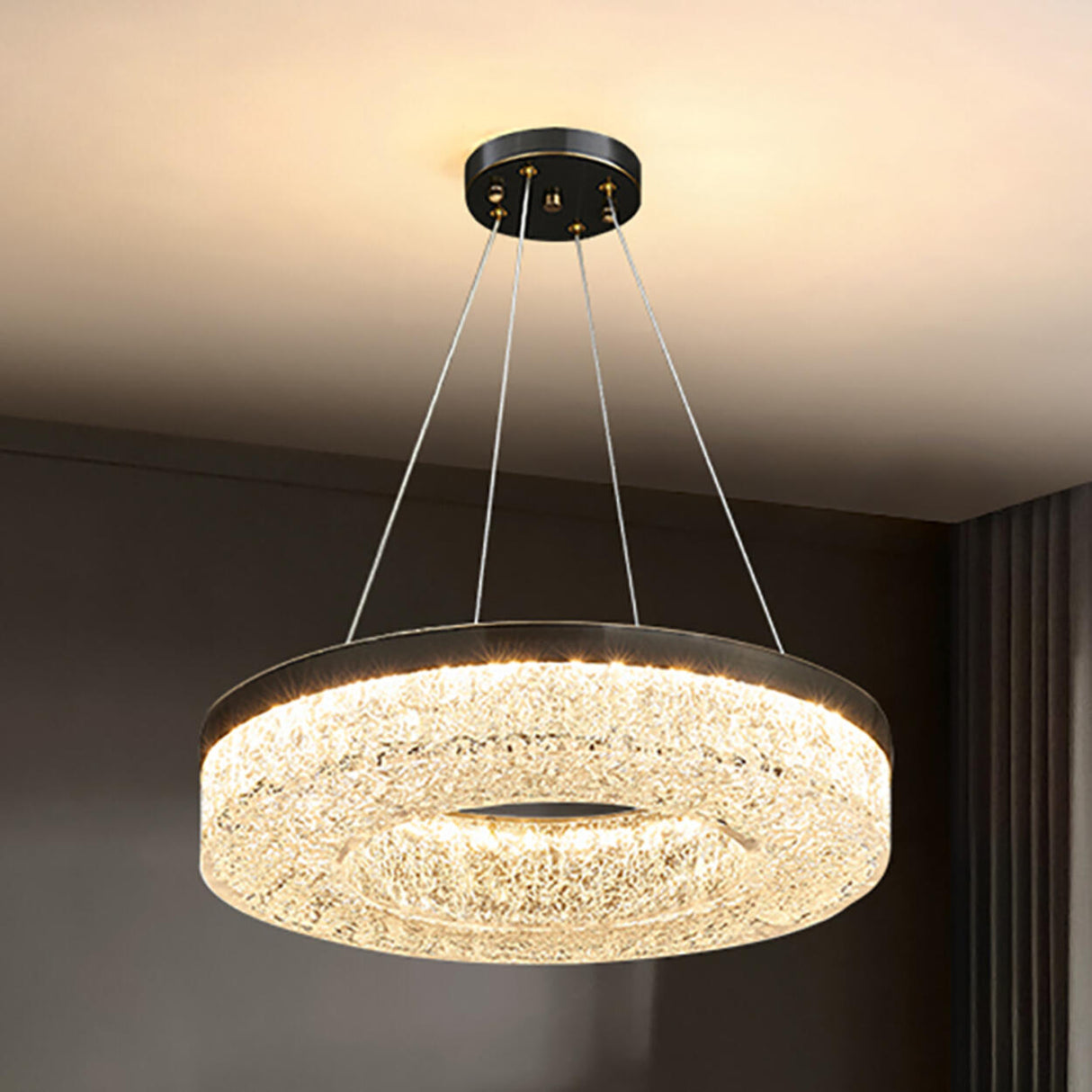 Modern Circle Textured Chandelier LED Adjustable Rod Image - 10