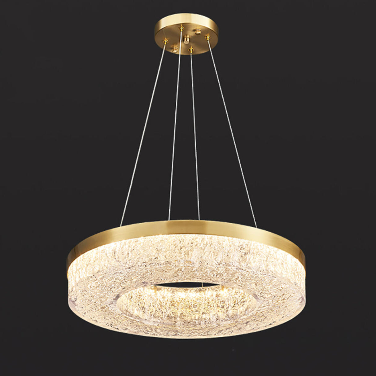 Modern Circle Textured Chandelier LED Adjustable Rod Image - 14