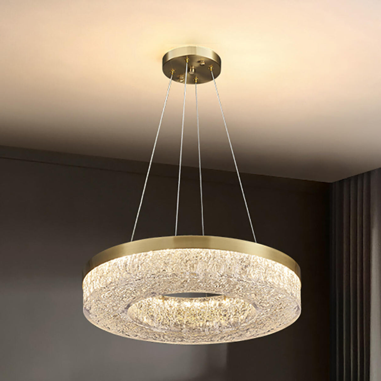 Modern Circle Textured Chandelier LED Adjustable Rod Image - 2