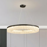 Modern Circle Textured Chandelier LED Adjustable Rod Image - 21