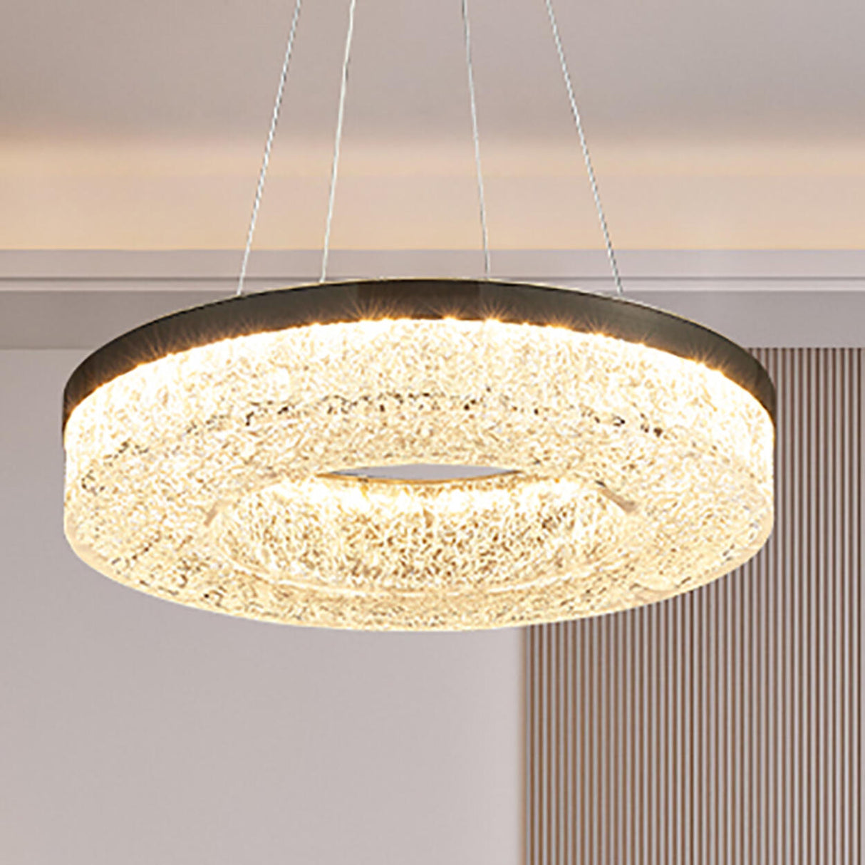 Modern Circle Textured Chandelier LED Adjustable Rod Image - 22