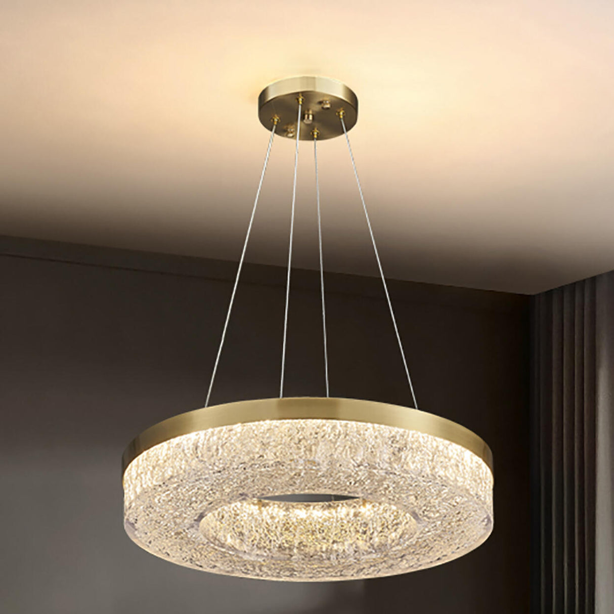 Modern Circle Textured Chandelier LED Adjustable Rod Image - 3