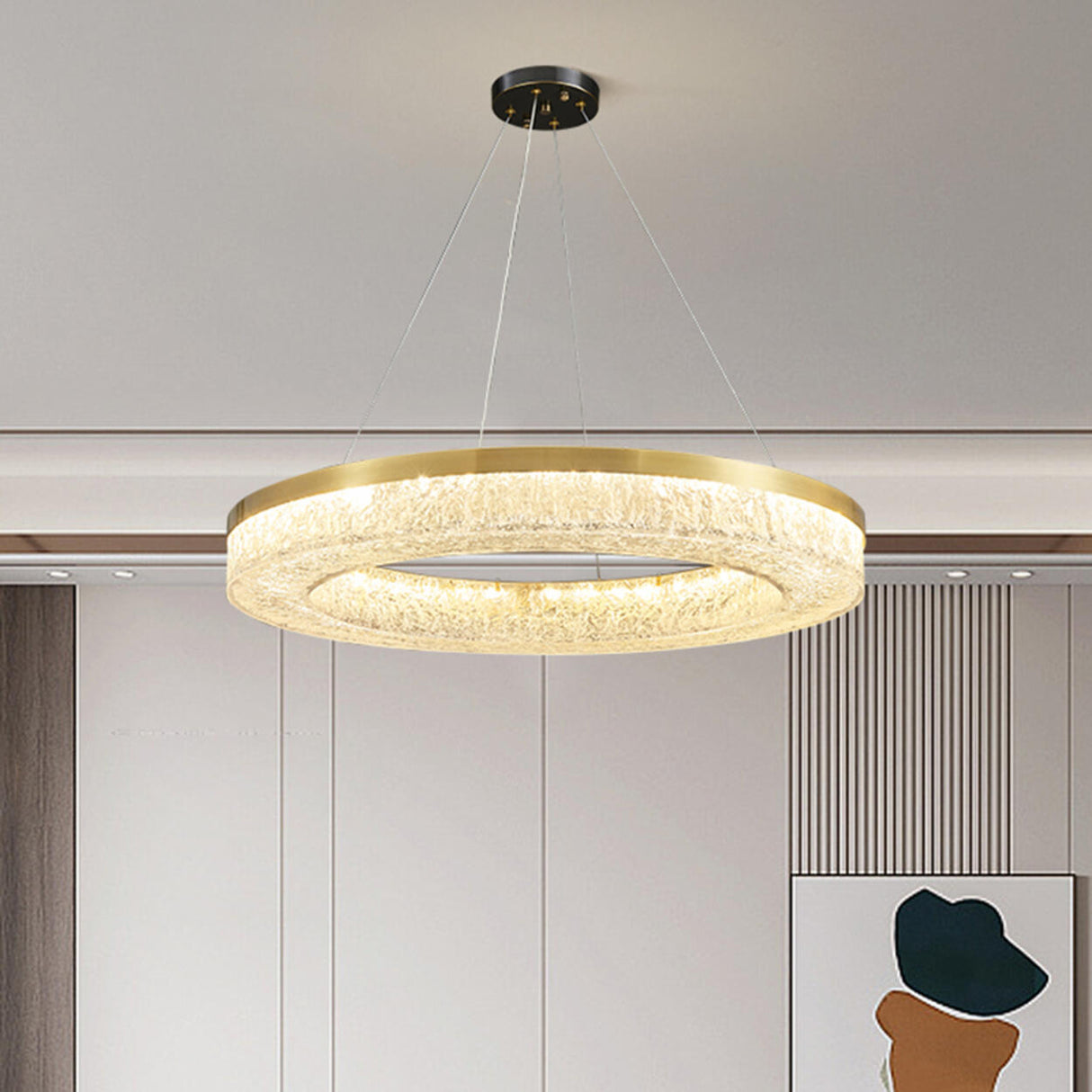 Modern Circle Textured Chandelier LED Adjustable Rod Image - 4