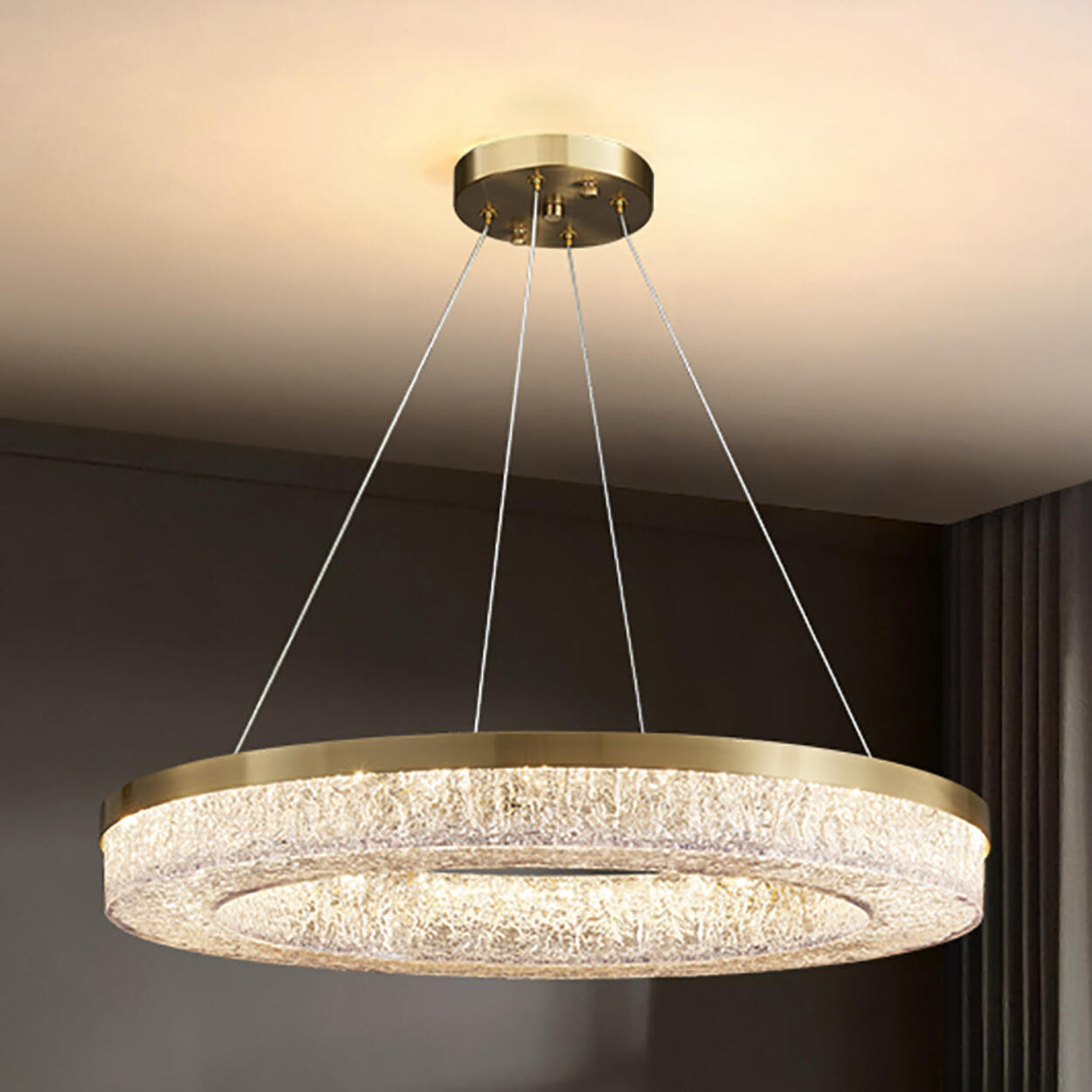 Modern Circle Textured Chandelier LED Adjustable Rod Image - 5