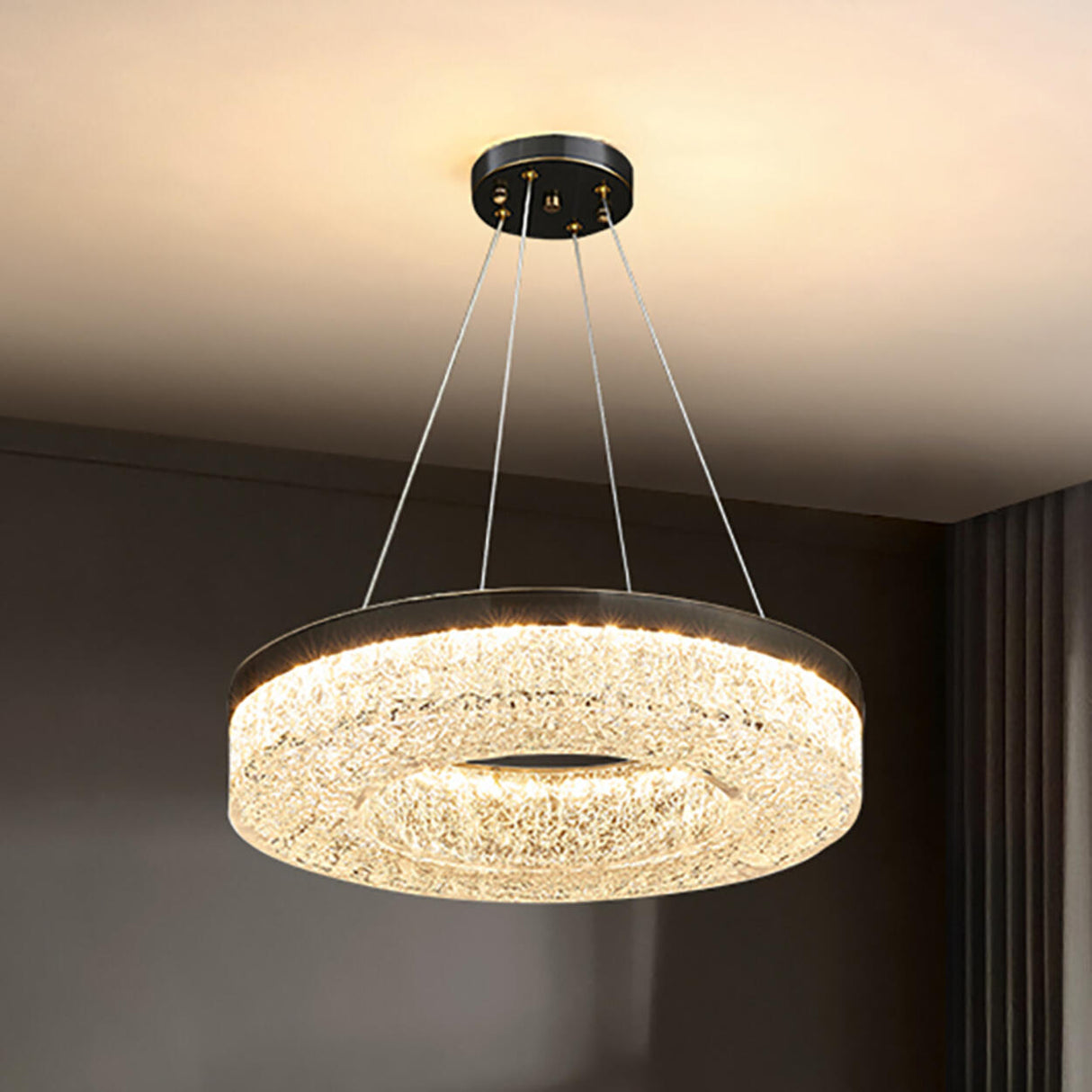 Modern Circle Textured Chandelier LED Adjustable Rod Image - 7