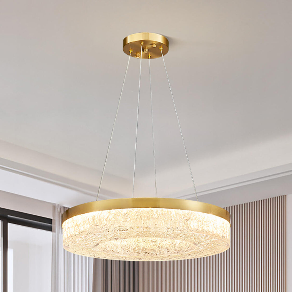 Modern Circle Textured Chandelier LED Adjustable Rod Image - 8