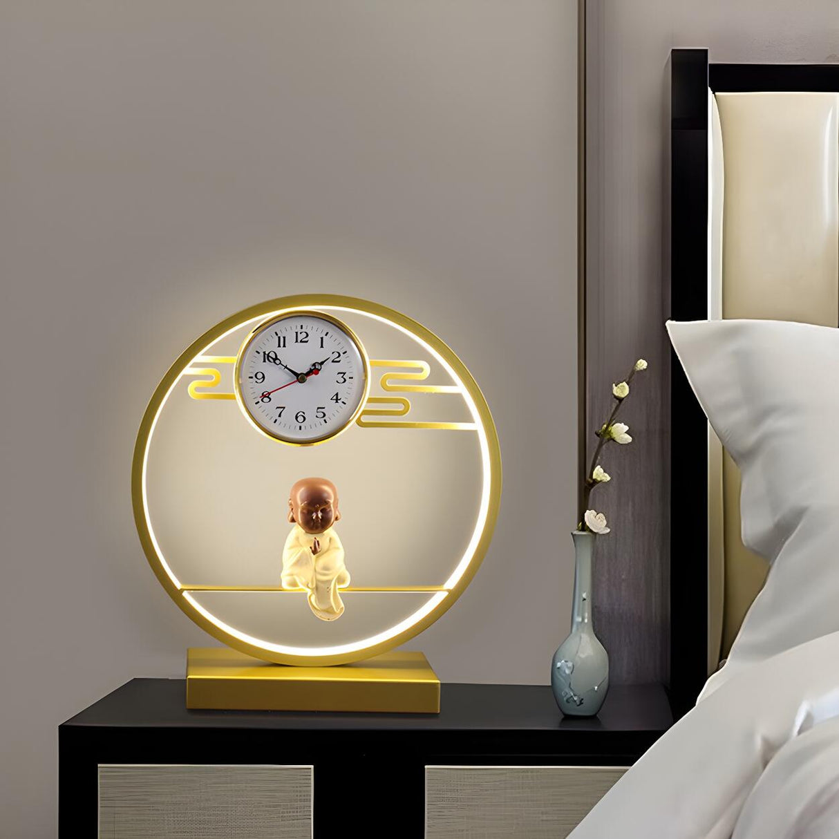 Modern Circle Zen Accent Decor Table Lamp with Clock Image - 1