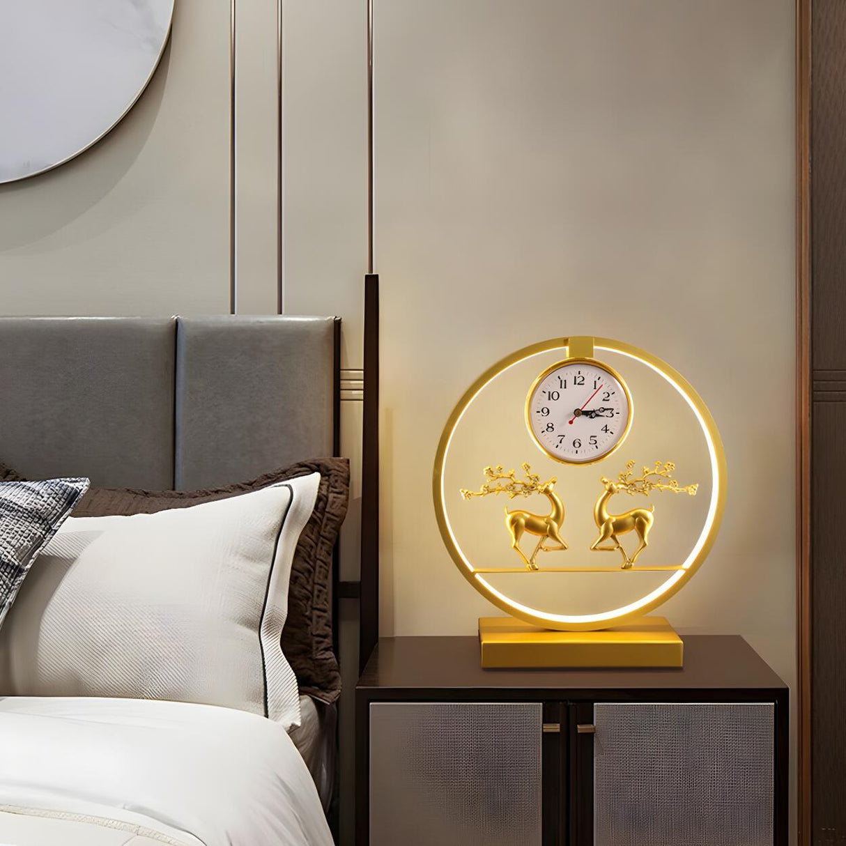 Modern Circle Zen Accent Decor Table Lamp with Clock Image - 5