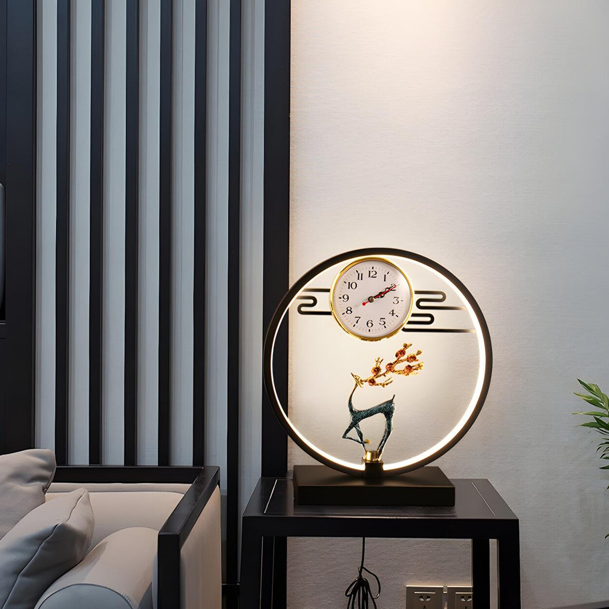 Modern Circle Zen Accent Decor Table Lamp with Clock Image - 7