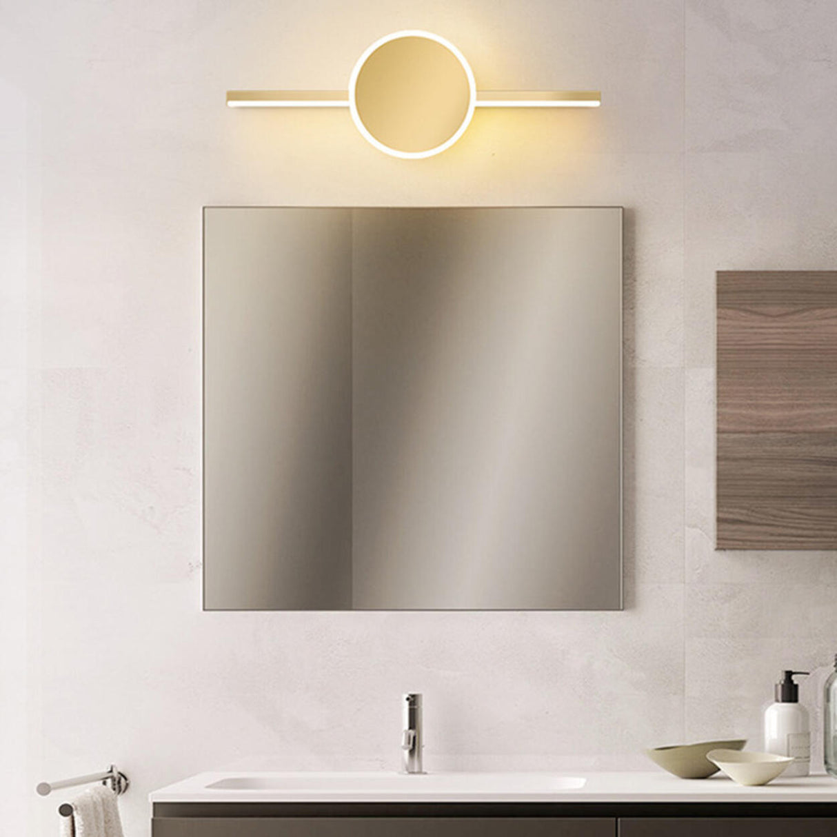 Modern Circular and Linear Gold LED Vanity Light Image - 2