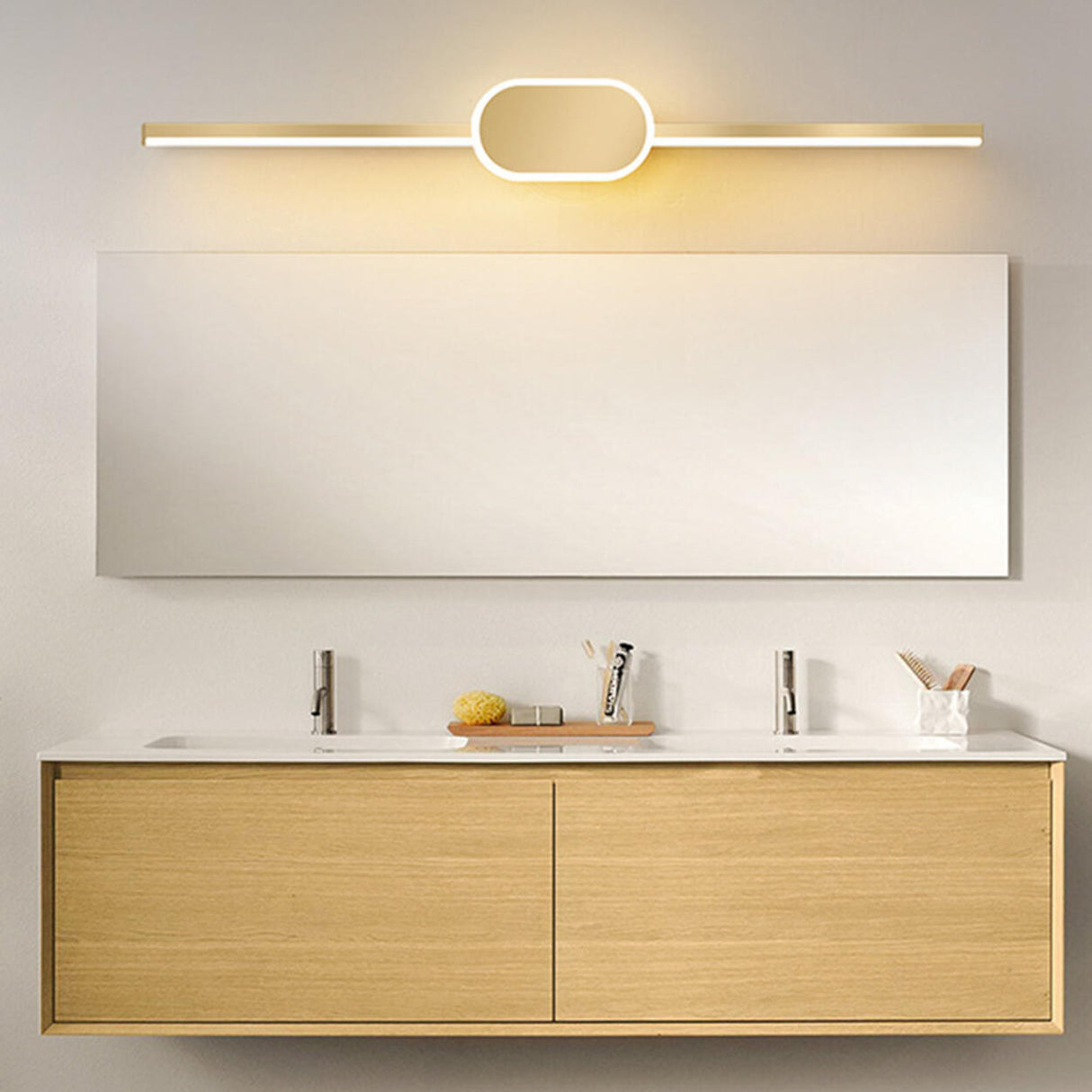 Modern Circular and Linear Gold LED Vanity Light Image - 9