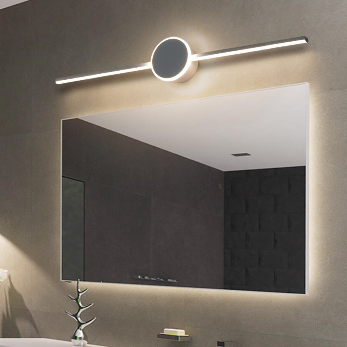 Modern Circular Black Bathroom Vanity Mirror Light Image - 1