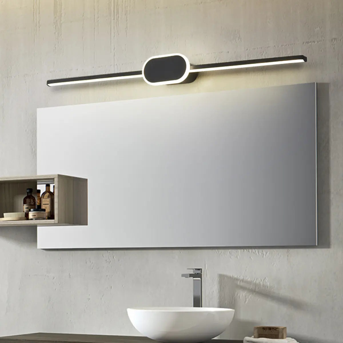 Modern Circular Black Bathroom Vanity Mirror Light Image - 2