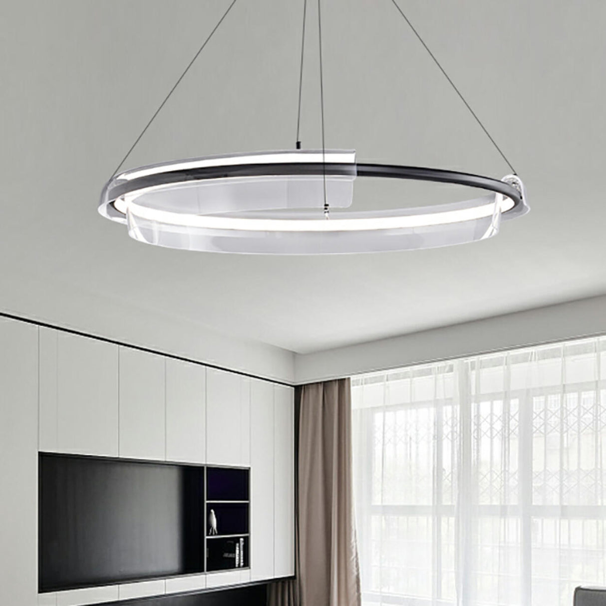 Modern Circular Clear Acrylic LED Pendant Light Chandelier Image - 12