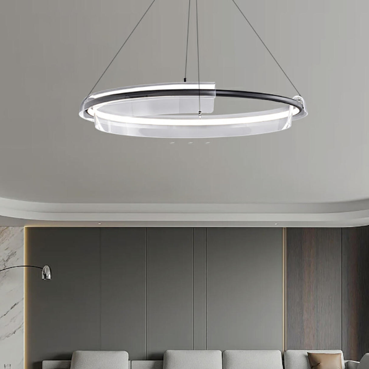 Modern Circular Clear Acrylic LED Pendant Light Chandelier Image - 14