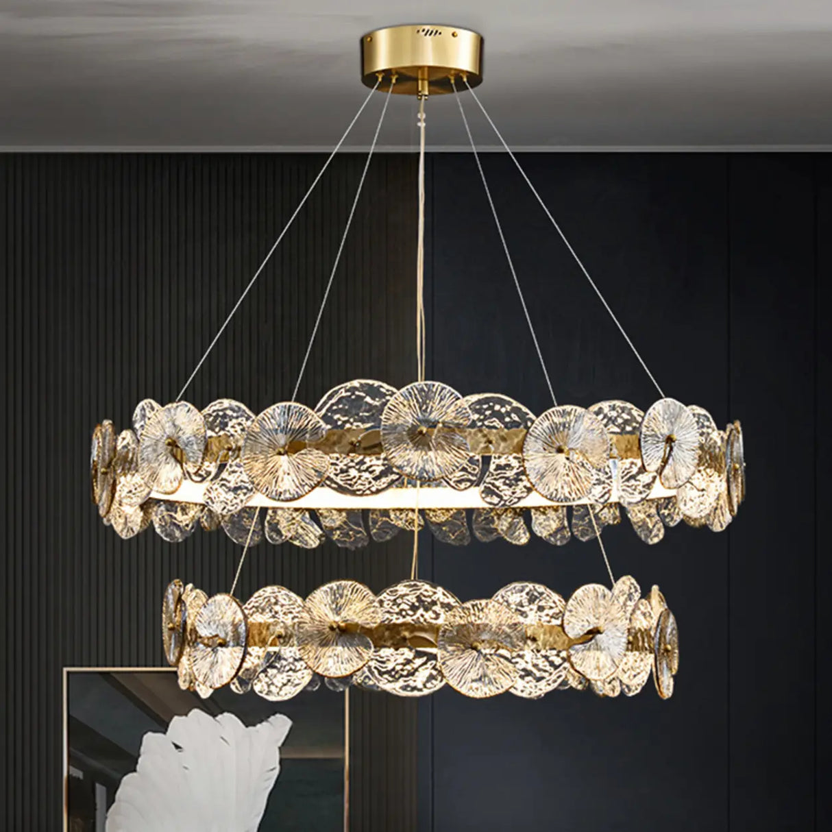 Modern Circular Clear Glass Disk Pendant Light Chandelier Image - 2