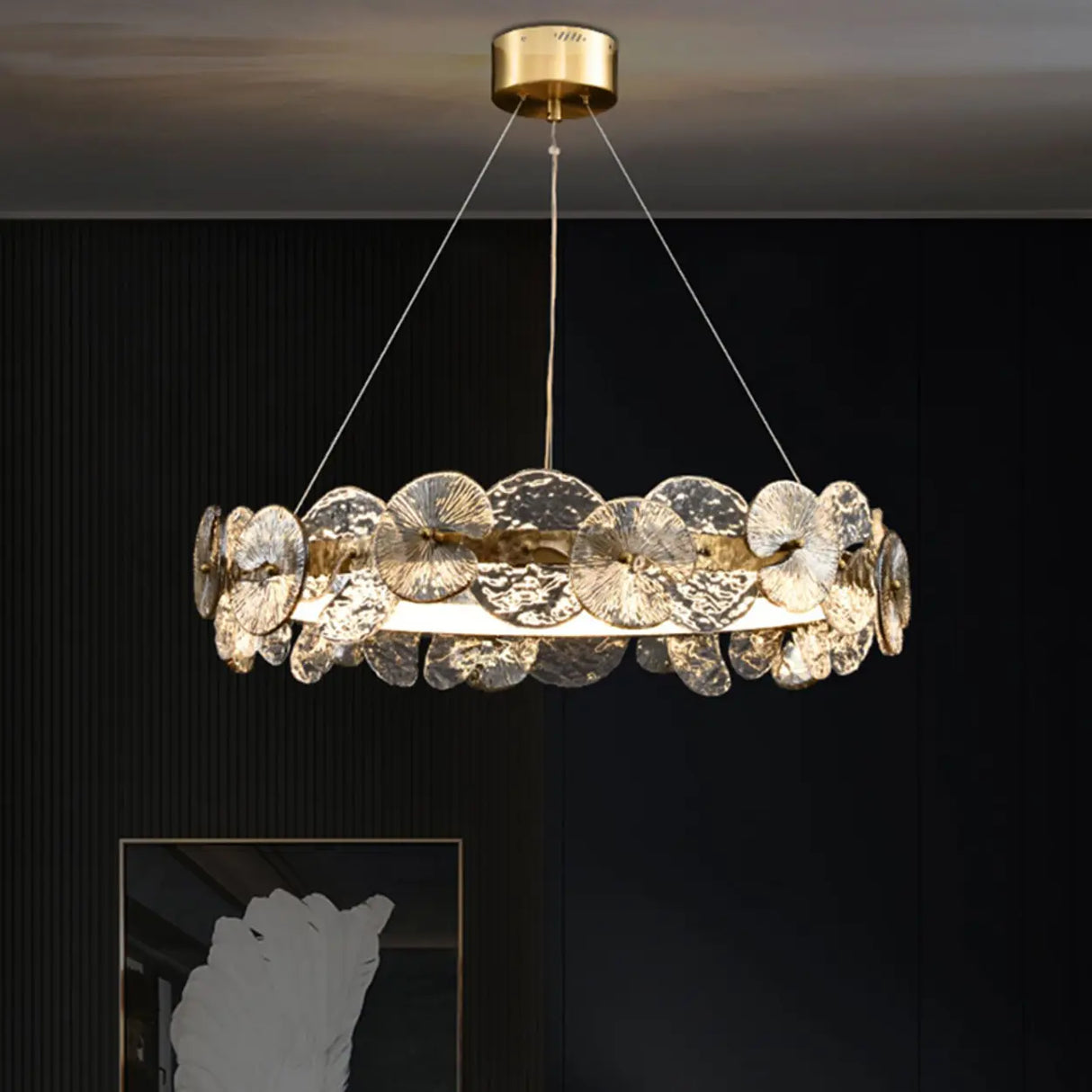 Modern Circular Clear Glass Disk Pendant Light Chandelier Image - 3