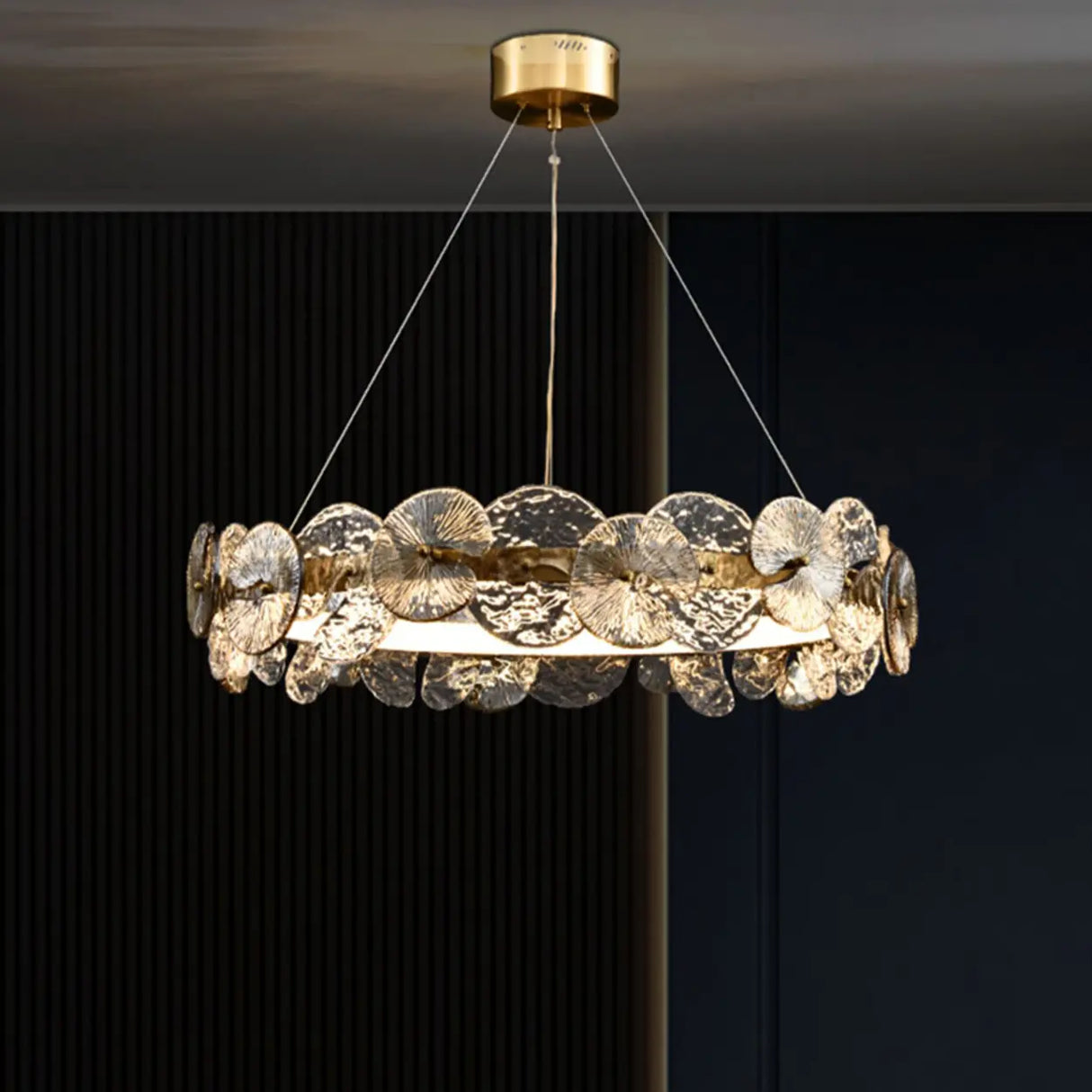 Modern Circular Clear Glass Disk Pendant Light Chandelier Image - 4