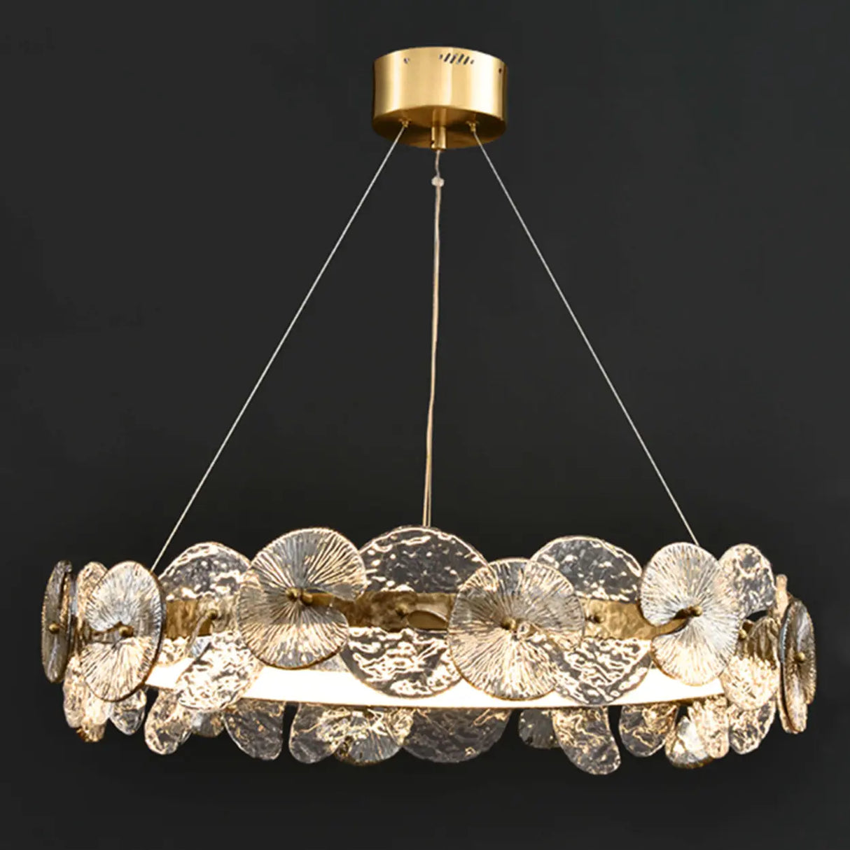 Modern Circular Clear Glass Disk Pendant Light Chandelier Image - 6