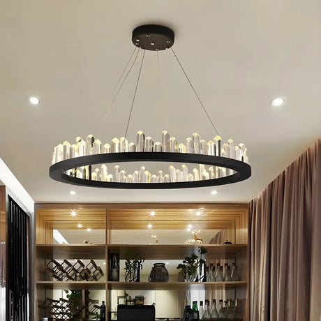 Modern Circular Crystal Chandelier for Living Room Black Image - 2