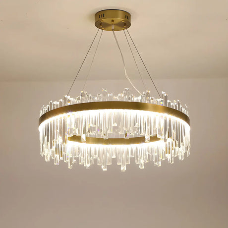 Modern Circular Crystal Gold Ceiling Chandelier Living Room Image - 1