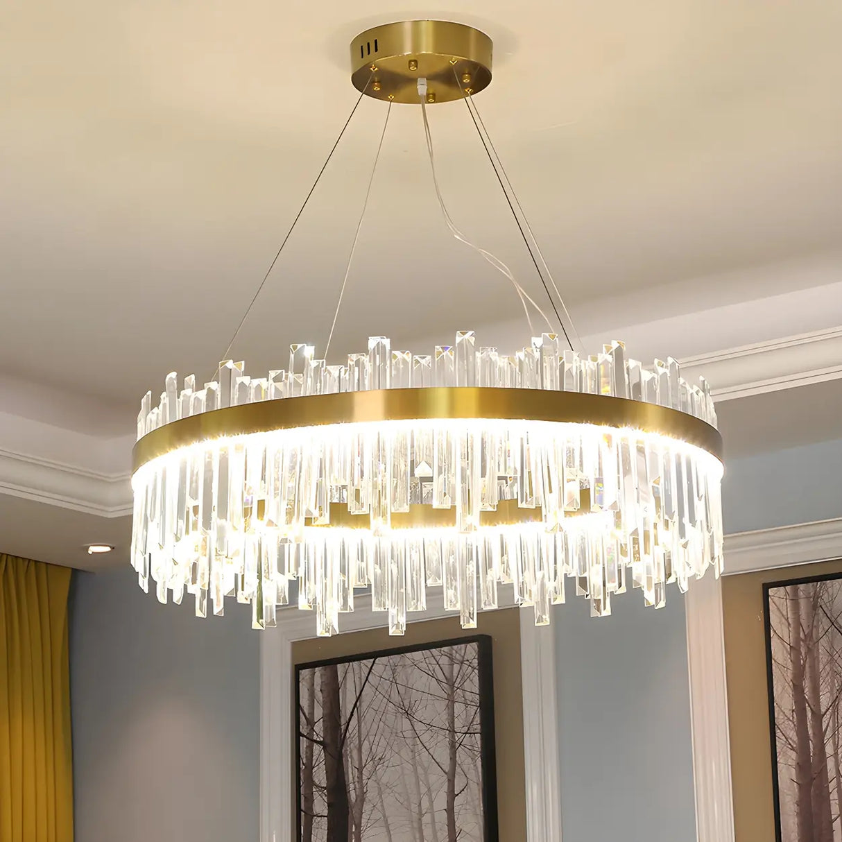 Modern Circular Crystal Gold Ceiling Chandelier Living Room Image - 2