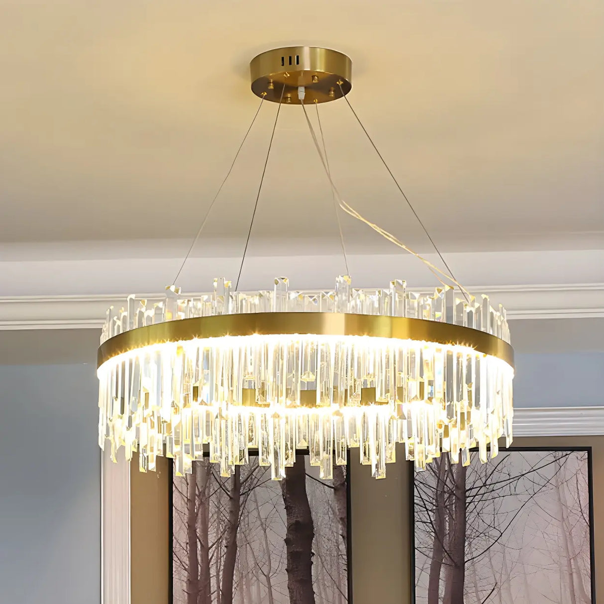 Modern Circular Crystal Gold Ceiling Chandelier Living Room Image - 3