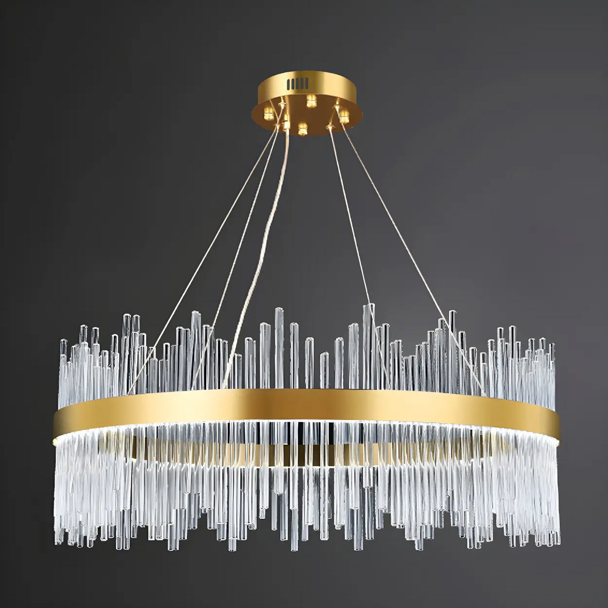 Modern Circular Crystal Gold Chandelier for Living Room Image - 11