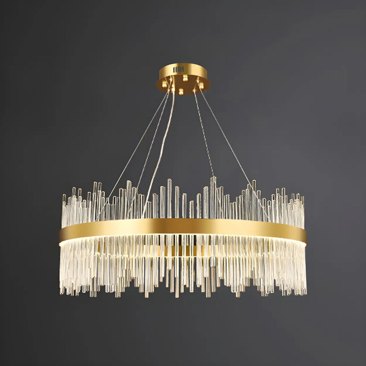 Modern Circular Crystal Gold Chandelier for Living Room Image - 3