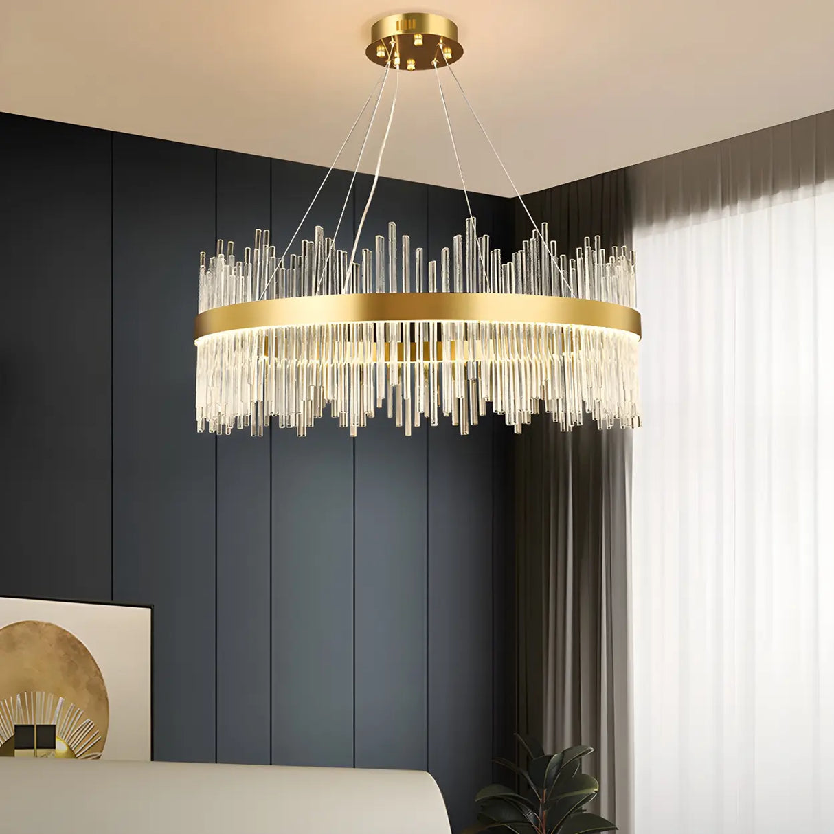 Modern Circular Crystal Gold Chandelier for Living Room Image - 4