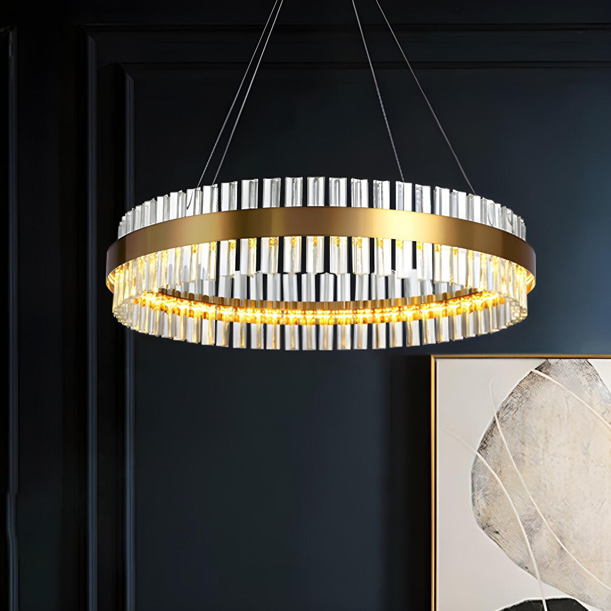 Modern Circular Crystal Ring Dining Room Pendant Light Image - 1