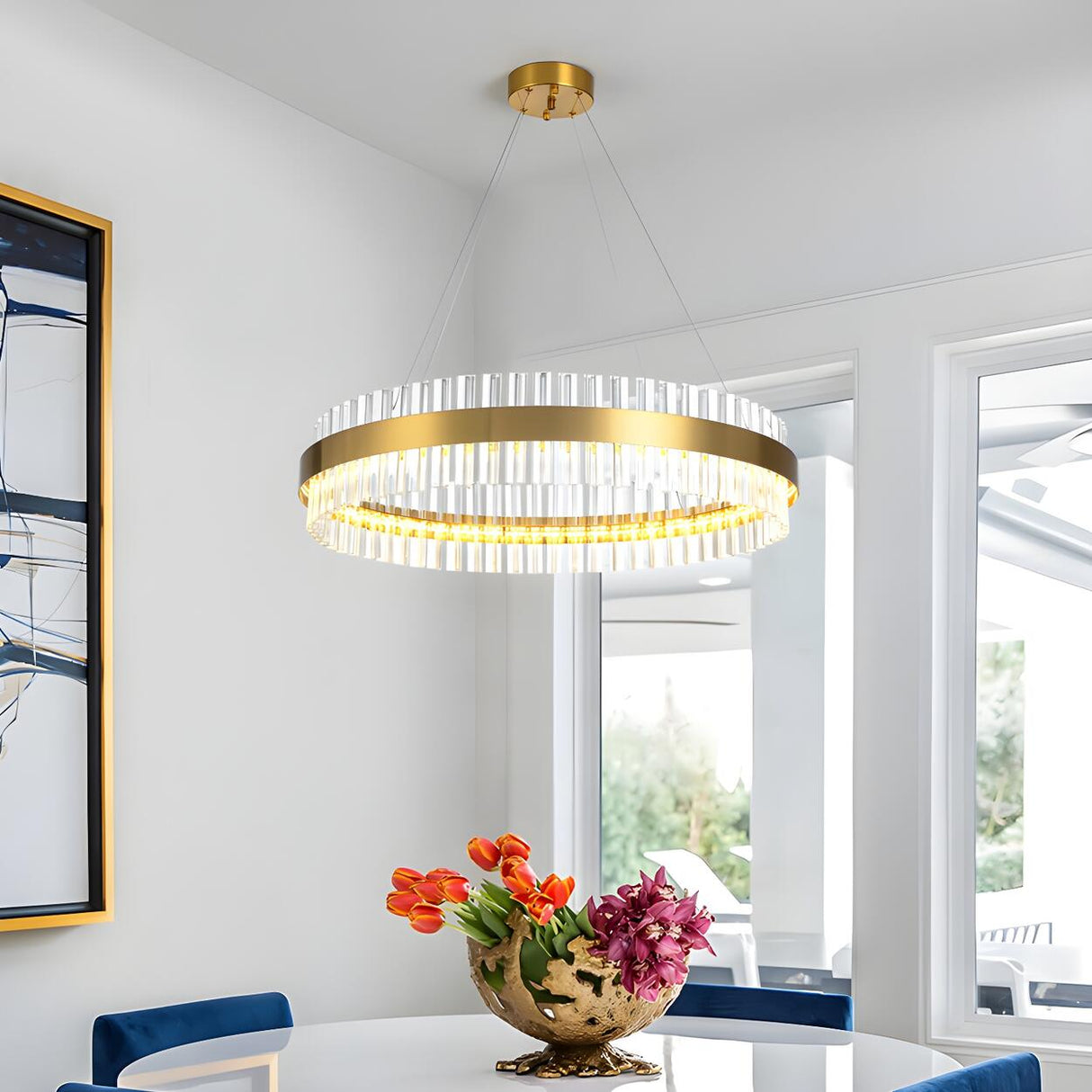 Modern Circular Crystal Ring Dining Room Pendant Light Image - 4