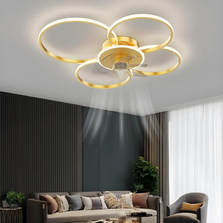 Modern Circular Design Flush Ceiling Fan with LED Light Image - 1