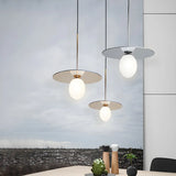 Modern Circular Disc White Globe Dining Room Pendant Light Image - 1