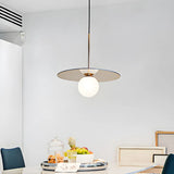 Modern Circular Disc White Globe Dining Room Pendant Light Image - 11