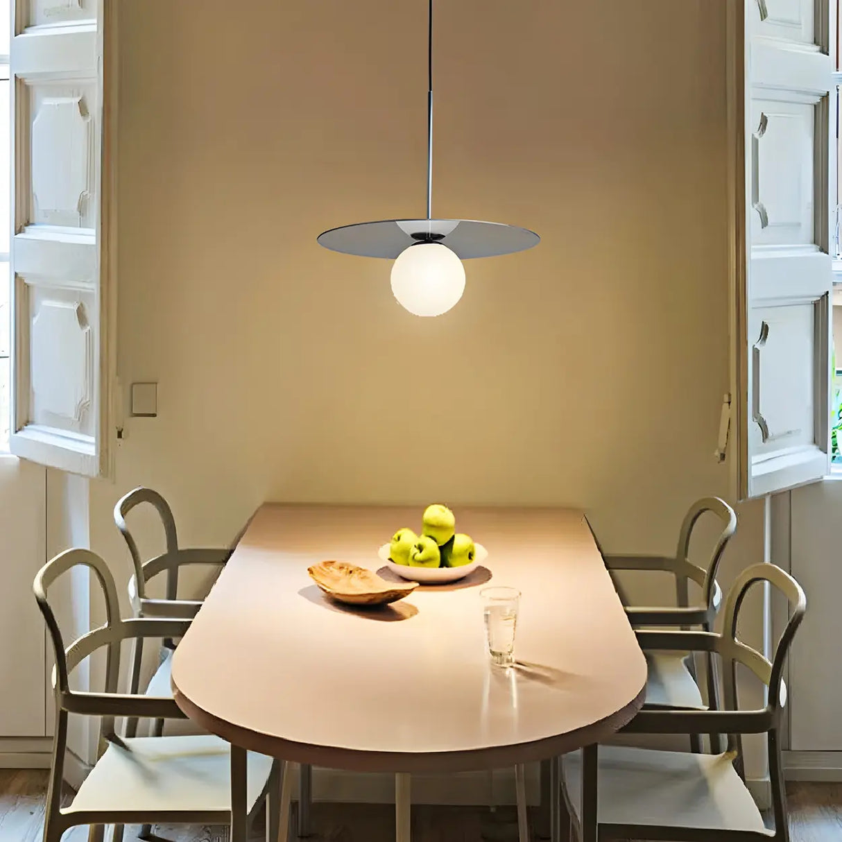 Modern Circular Disc White Globe Dining Room Pendant Light Image - 12