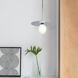 Modern Circular Disc White Globe Dining Room Pendant Light Image - 5