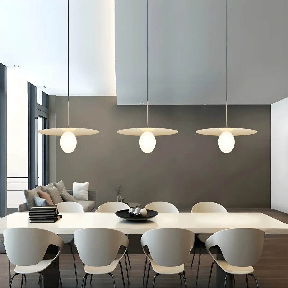 Modern Circular Disc White Globe Dining Room Pendant Light Image - 6