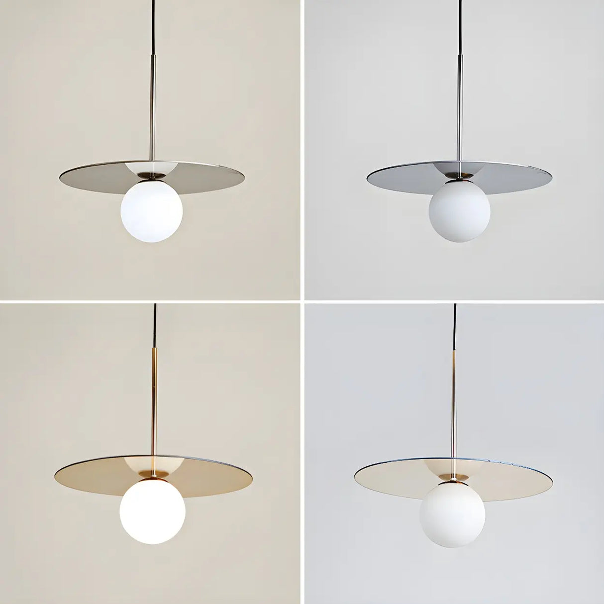 Modern Circular Disc White Globe Dining Room Pendant Light Image - 8