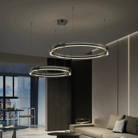 Modern Circular Glass LED Pendant Living Room Chandelier Image - 1