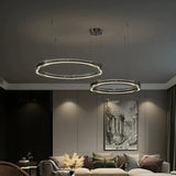 Modern Circular Glass LED Pendant Living Room Chandelier Image - 2