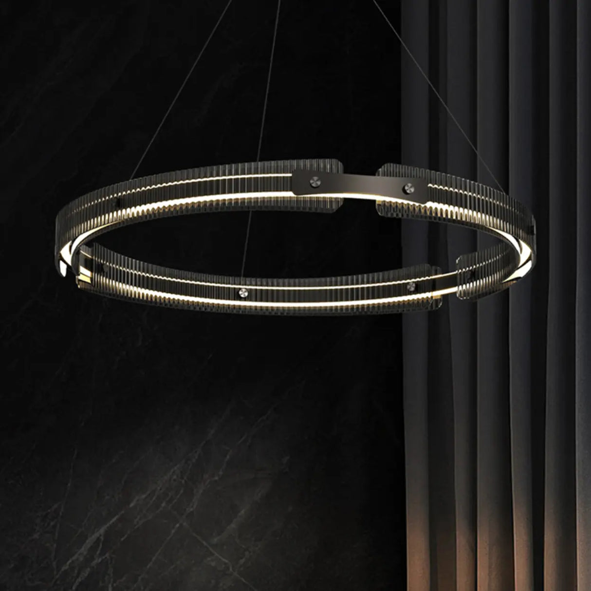 Modern Circular Glass LED Pendant Living Room Chandelier Image - 4