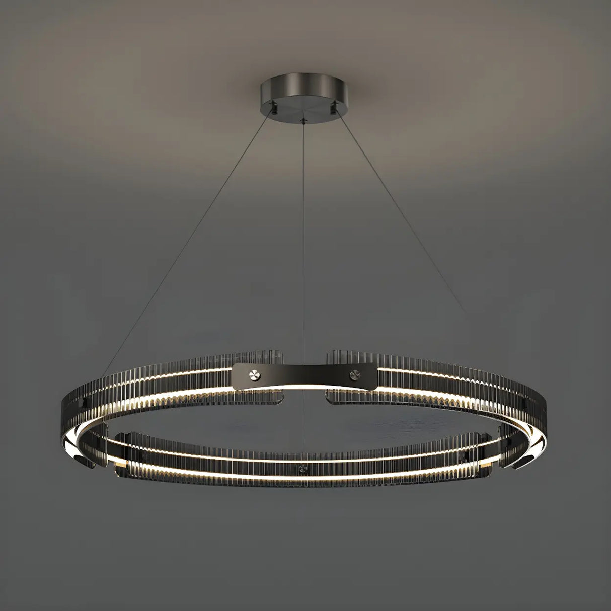 Modern Circular Glass LED Pendant Living Room Chandelier Image - 6