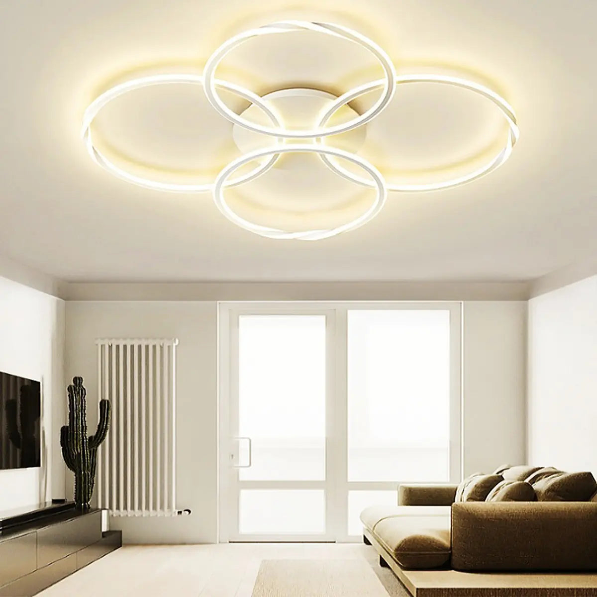 Minimalist White Triple Circle Semi-Flush Mount Light Image - 4