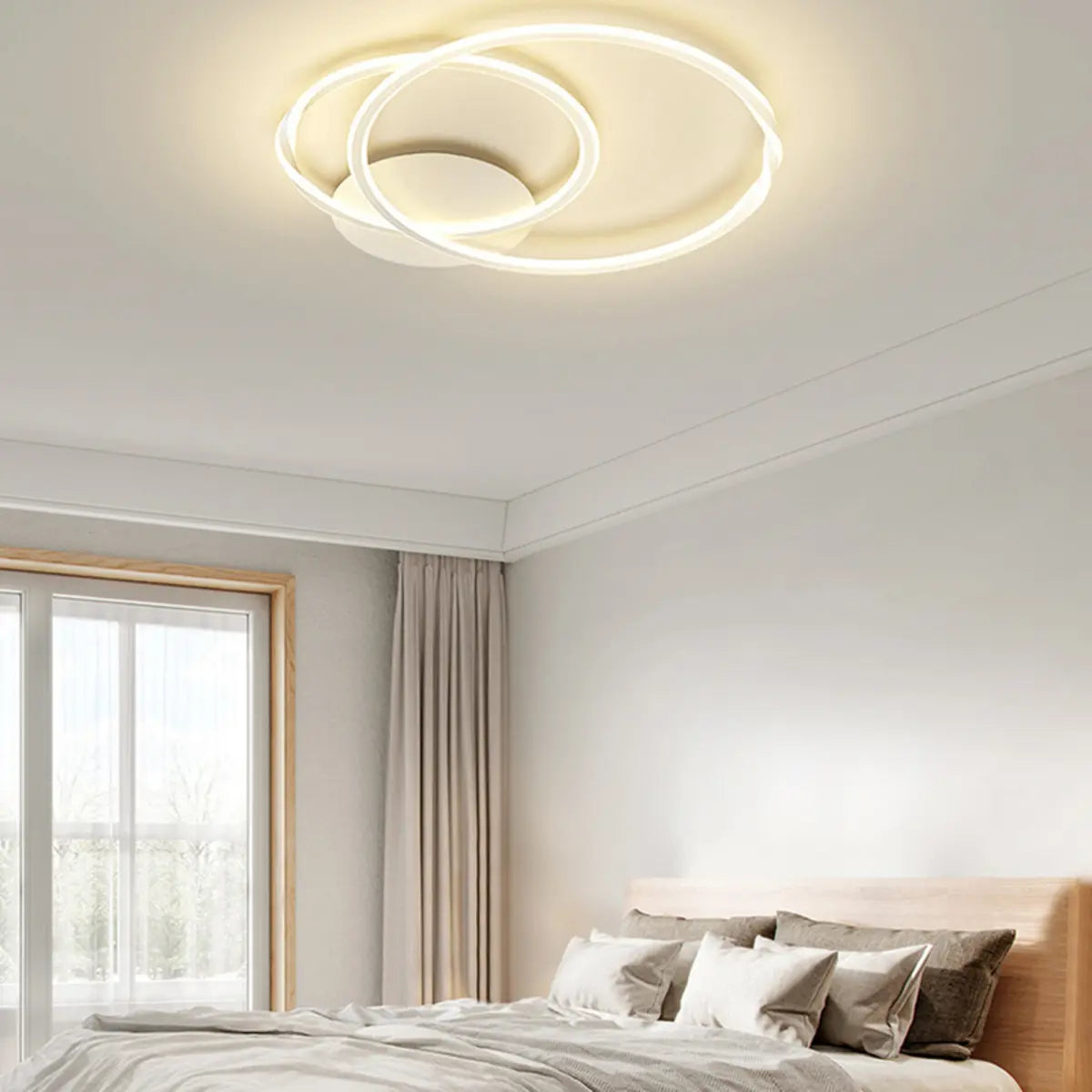 Minimalist White Triple Circle Semi-Flush Mount Light Image - 8