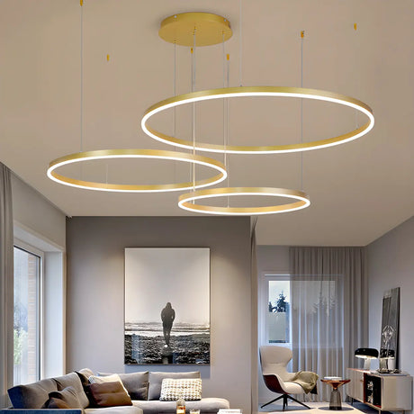 Modern Circular LED Gold Pendant Light for Dining Room Image - 2