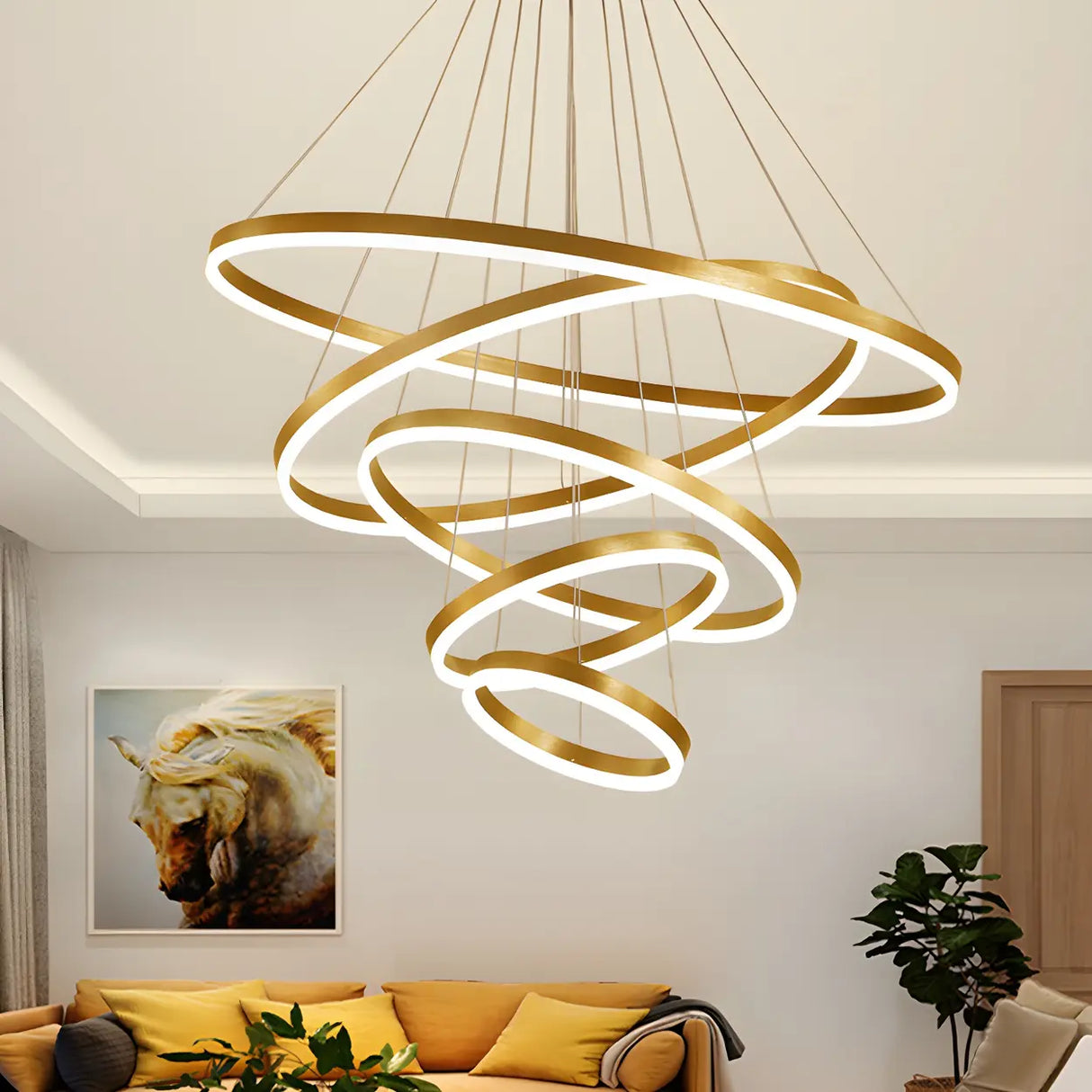 Modern Circular LED Gold Pendant Light for Dining Room Image - 3